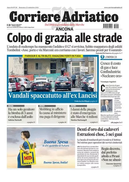 Prima-pagina-corriere adriatico-edizione-di-oggi-22-09-2024